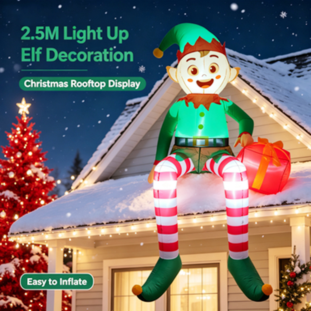 Xmas Outdoor Lighting Decorations - 2.5M Christmas Inflatable Elf With Gift