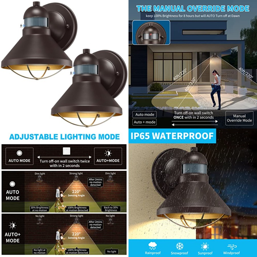 Outdoor Lighting Sconce - 2 Pack Motion Sensor Outdoor LED