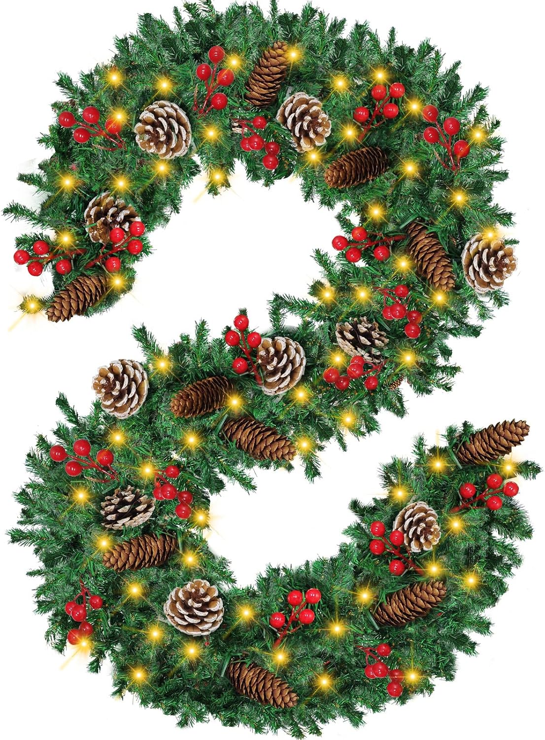 Xmas Outdoor Lighting Decorations - 12FT Prelit Christmas Garland, Greenery Xmas
