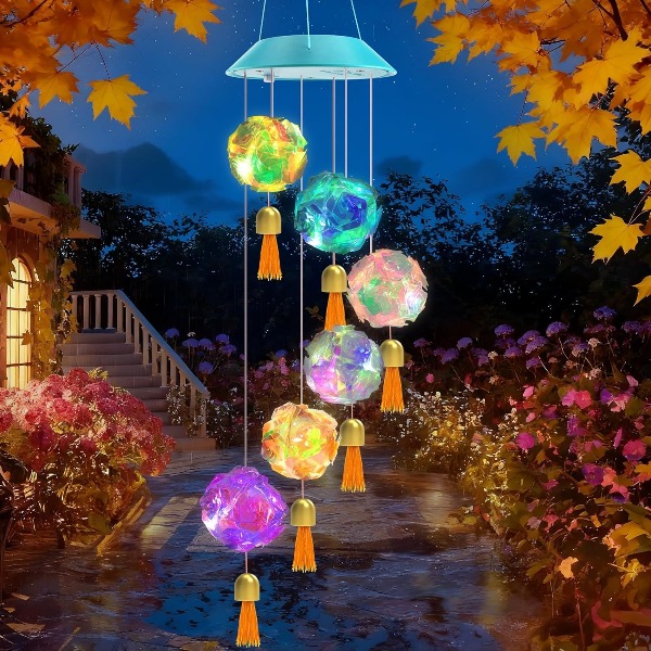 Color Changing Outdoor - Solar Wind Chime, Color Changing Hydrangea