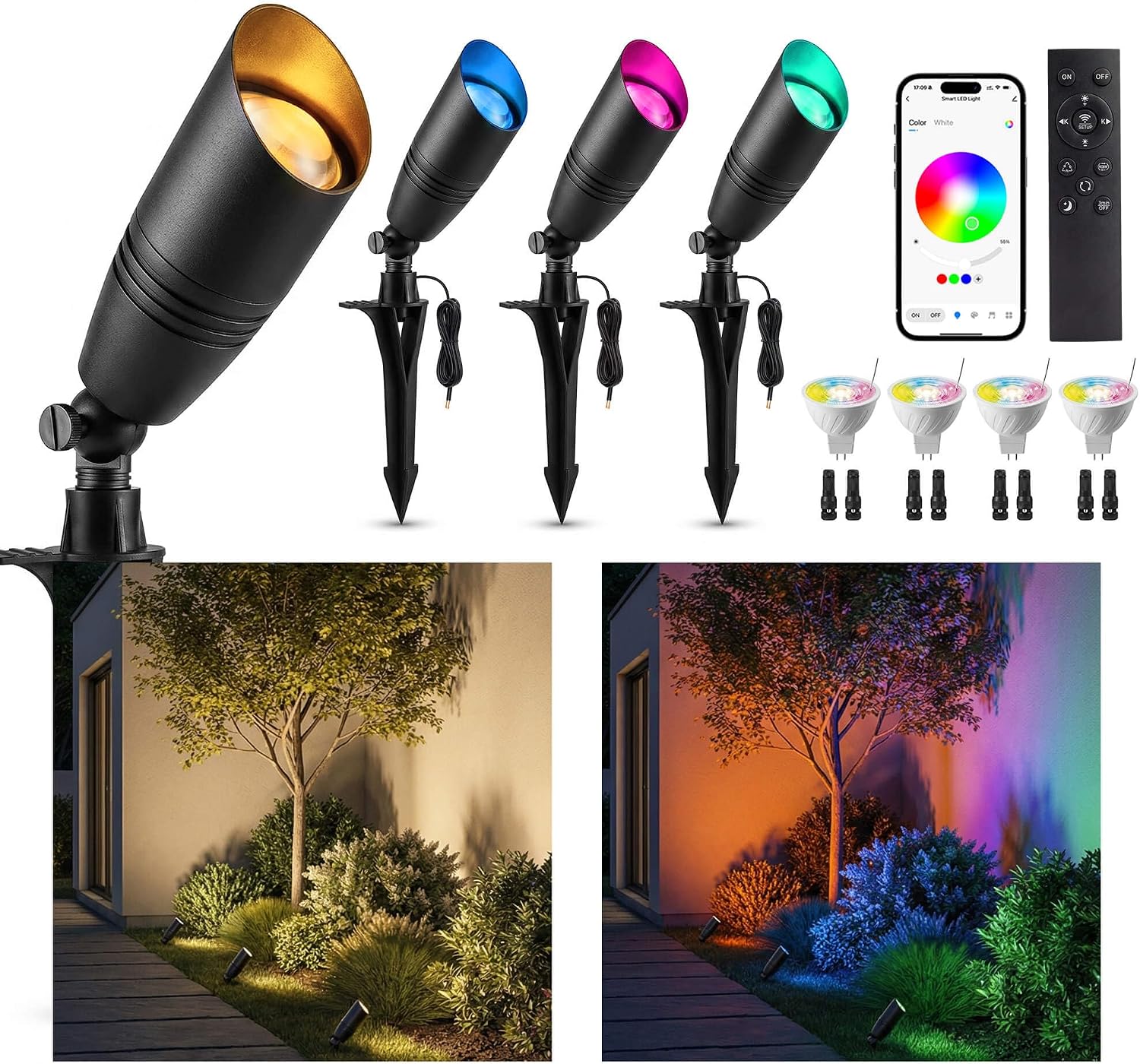 Color Changing Outdoor - Low Voltage Outdoor RGBCW Landscape Spotlights