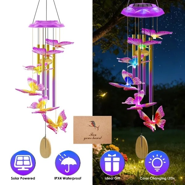 Solar Butterfly Wind Chime wit - đánh giá và giá Color Changing Outdoor