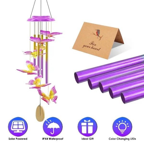 Solar Butterfly Wind Chime wit - đánh giá và giá Color Changing Outdoor