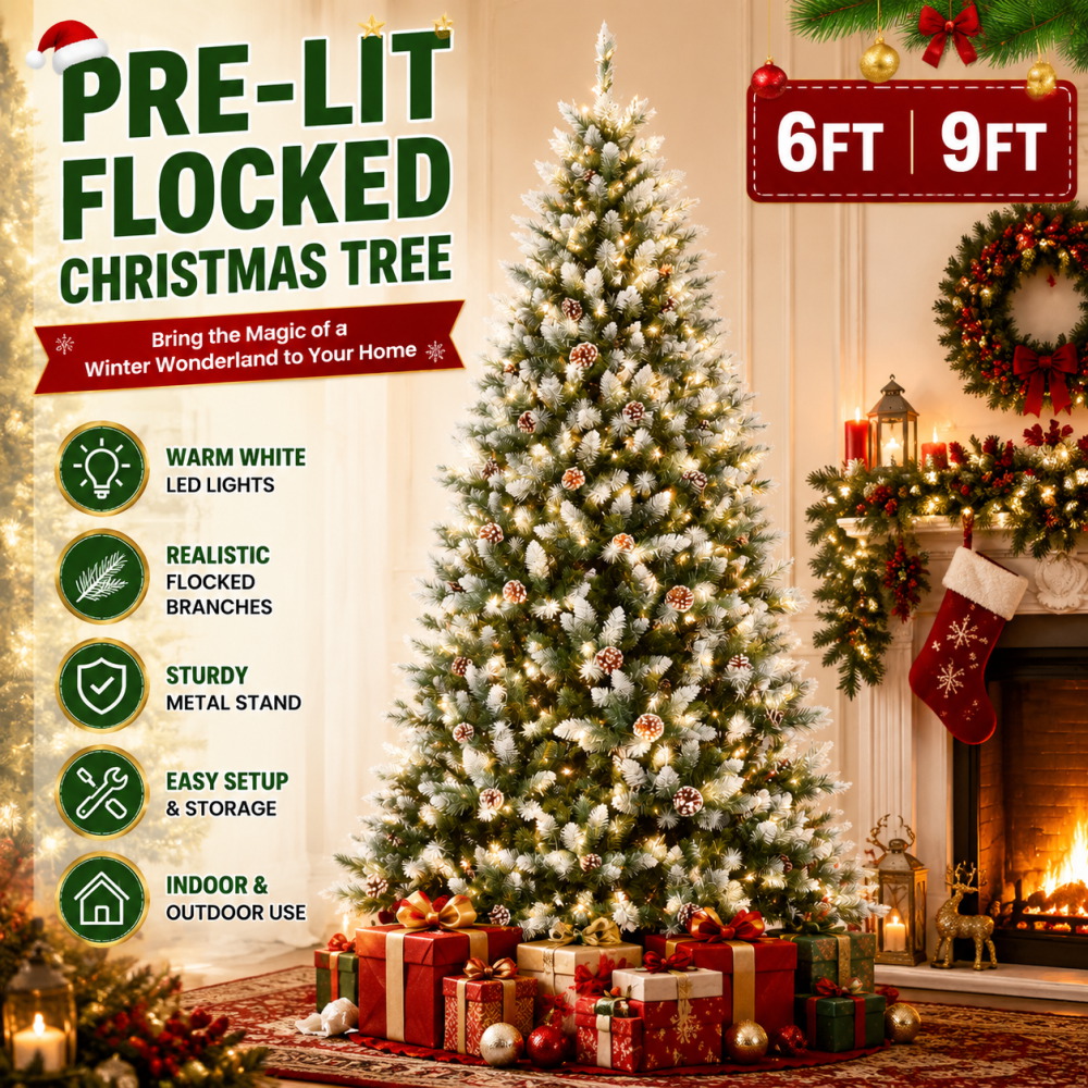 Pre-Lit Flocked Artificial Chr - đánh giá và giá Xmas Outdoor Lighting Decorations