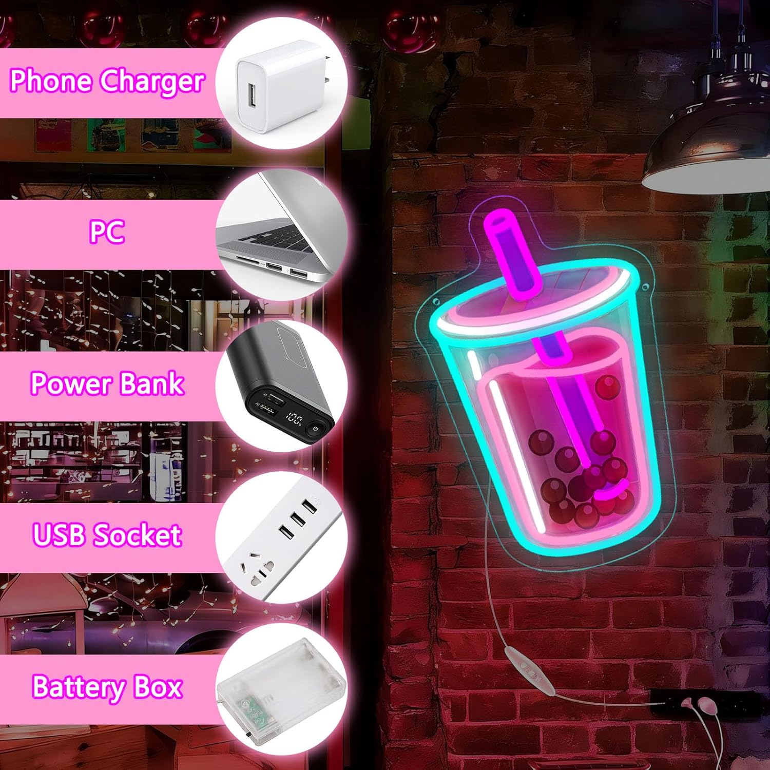 Bubble Tea Neon Sign USB Power - đánh giá và giá Outdoor Lighting Restaurant